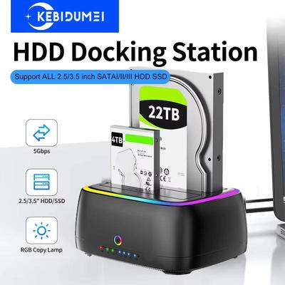 Zwei-Schacht Festplattenstation Offline-Klon Daten USB3.0 5Gbps RGB-Adapter für 2,5/3,5 Zoll HDD/SSD TF/SD-Karte Mit 12V 3A EU-Stromversorgung