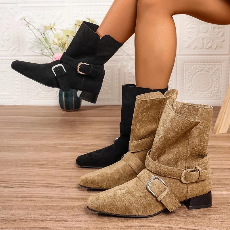 Fashion 2025Fashion Pointed Toe Chunky Woman Ankle Boots Suede Designer Walking Shoes  Trend Winter Eleglant Dress Boots Mujer Zapatos