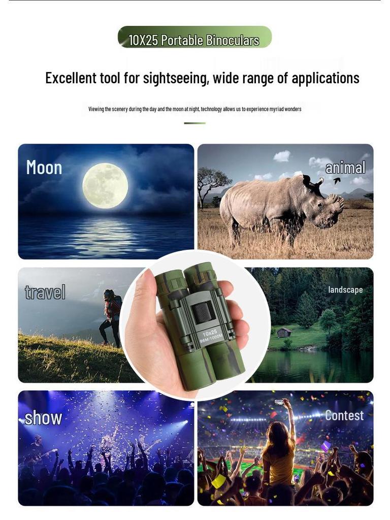 High-Definition 10x25 Camouflage Binoculars with Night Vision, Compact and Easy to Carry for Outdoor Use