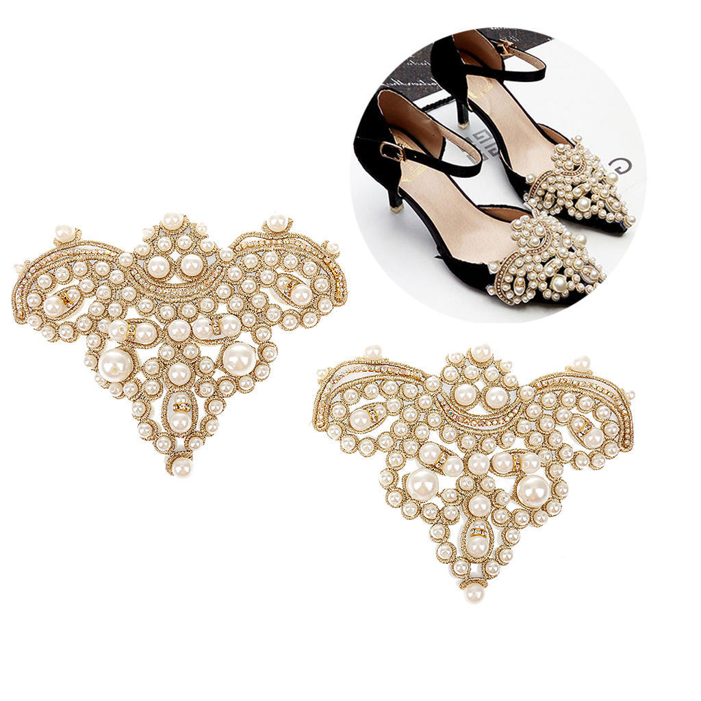 Buy Gold Pair Sewing On Pearl Rhinestone Applique DIY Wedding Dress