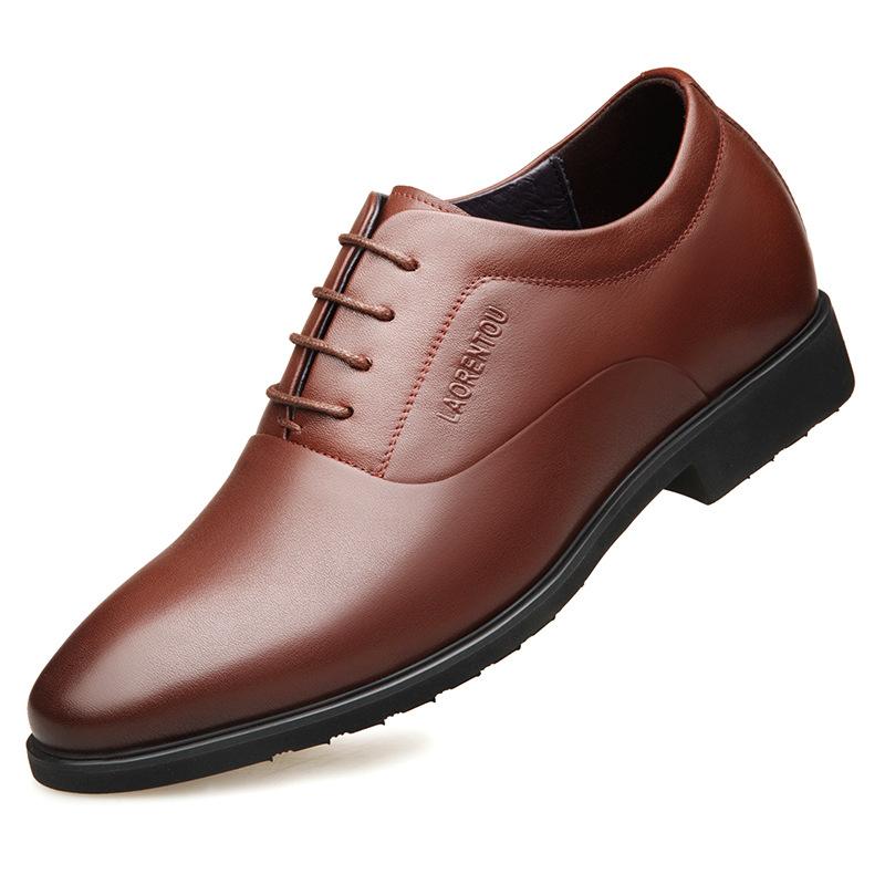 

Old man head men s shoes height increase in spring and autumn leather shoes lace-up soft leather casual business breathable pointed leather shoes 6012 42