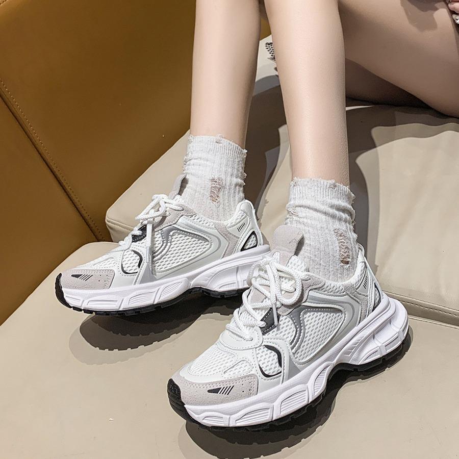Dad shoes new spring and autumn thick-soled heightening Xiaobai running breathable mesh sneakers