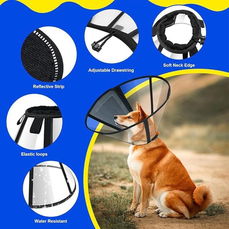 Adjustable Dog Cone Collar Post Surgical Care Soft Plastic AntiChew Licking Neck Guard For Large Breeds Wound Healing