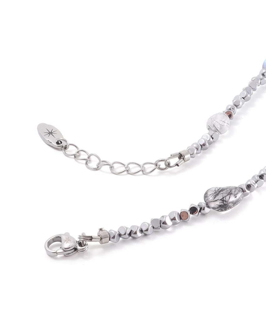 Polalita Lunar Blue Glow & White Stone Mix Necklace (Plt-Nl-078_Sv)