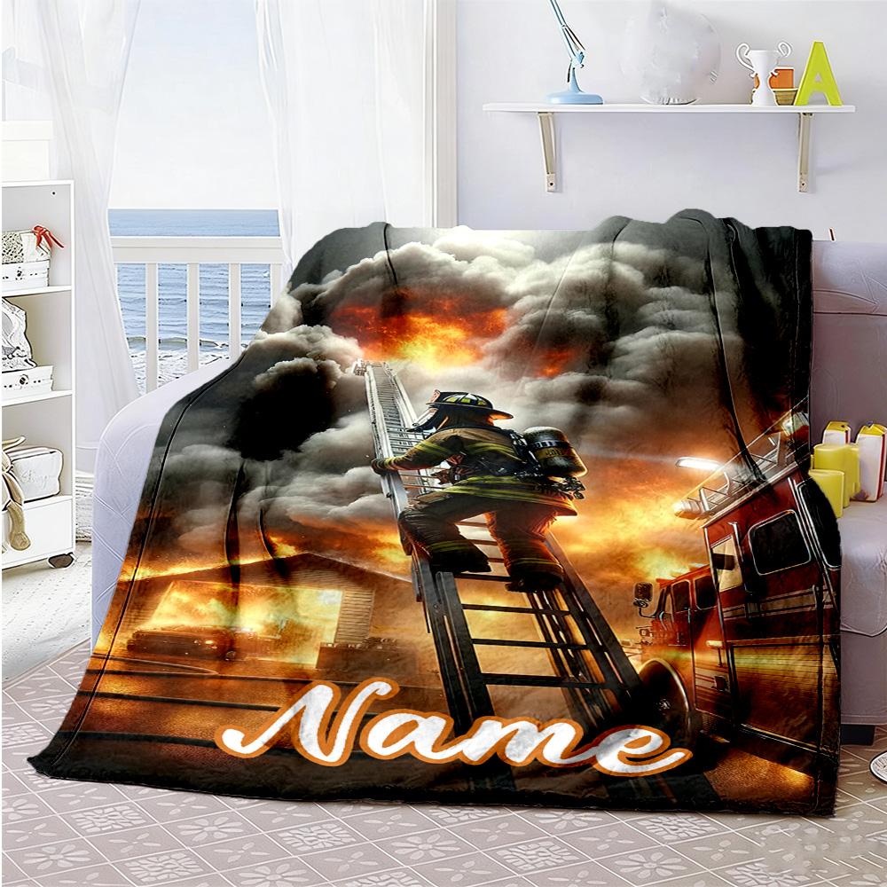 Firefighter Personalized Name Blanket Multi-purpose Customizable Blanket Ultra-Soft Perfect for Sofa Chair Bedding Office Chair for All Occasions
