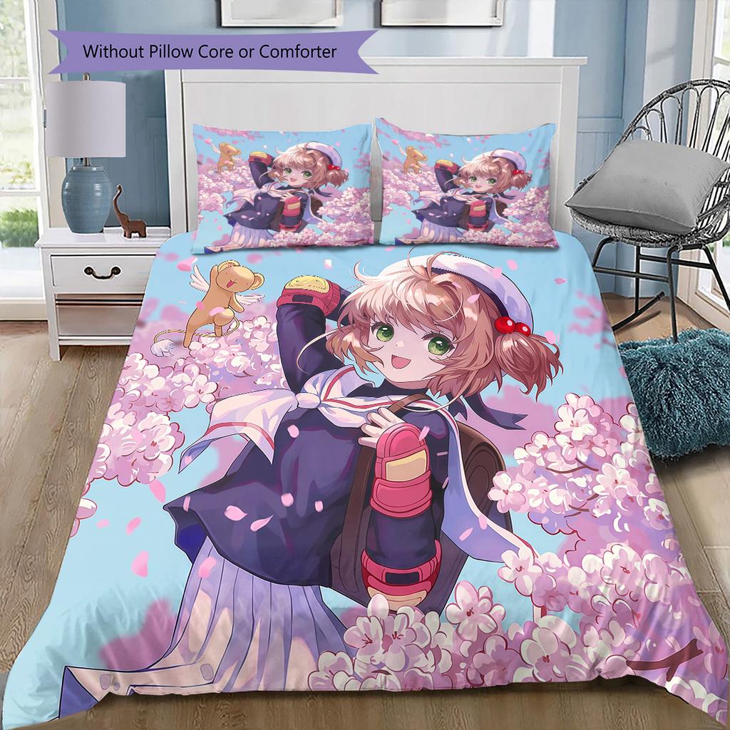 Cardcaptor Sakura Sakura Theme Bedding Set, 1 Duvet Cover & 2 Pillowcases, Suitable for Home Furnishing, Ideal Gift for Fans