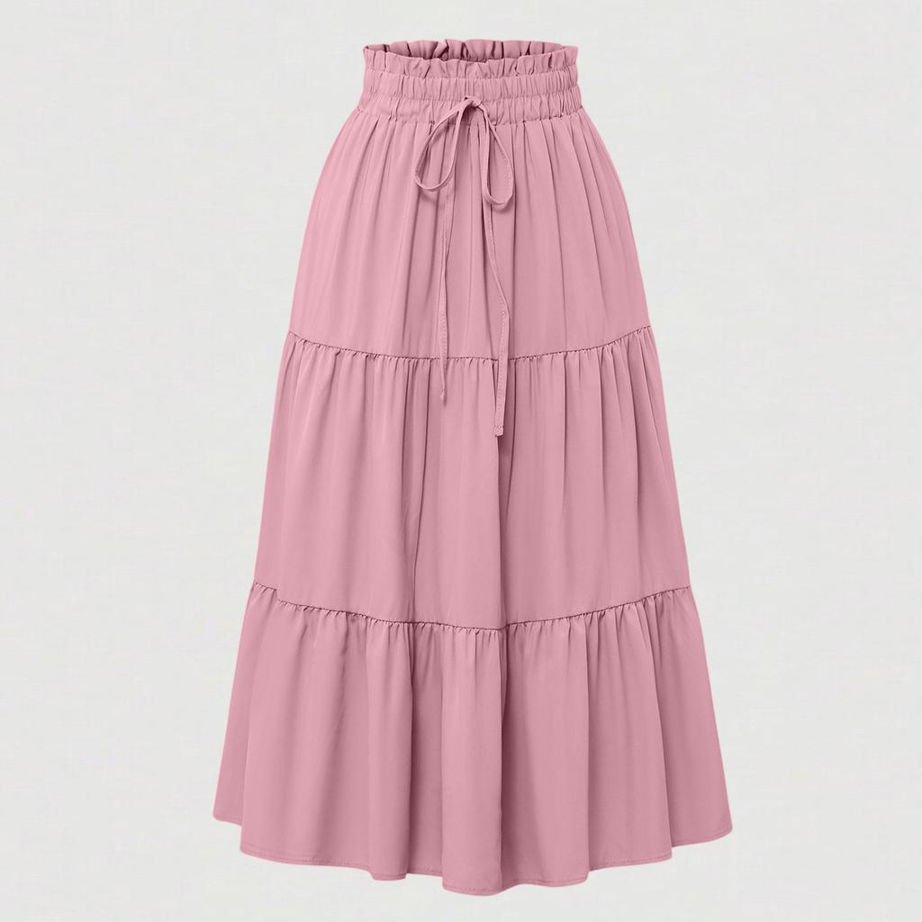 Women's Fashion Solid Color Floral Lace Elastic Waist Loose Long Skirt