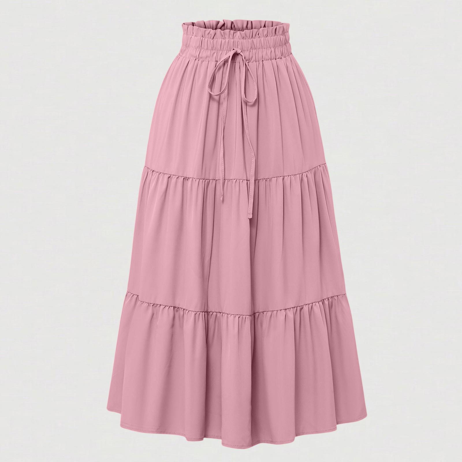 

Women s Fashion Color Floral Lace Elastic Waist Loose Long Skirt S рожевий
