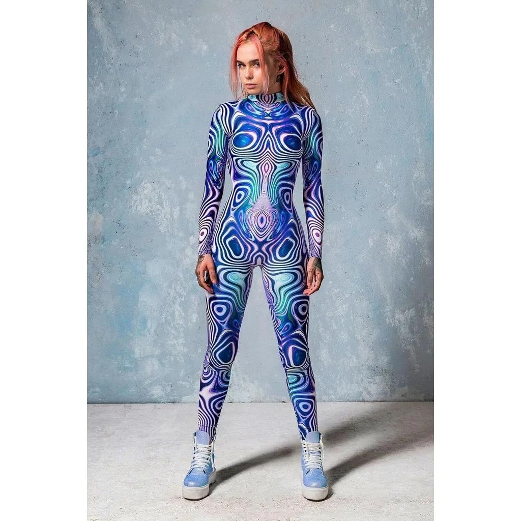 3D Digital Printing Stage Performance Costumes Adults Halloween Events Carnival Theme Party Cosplay Outfit Pretend Game Jumpsuit