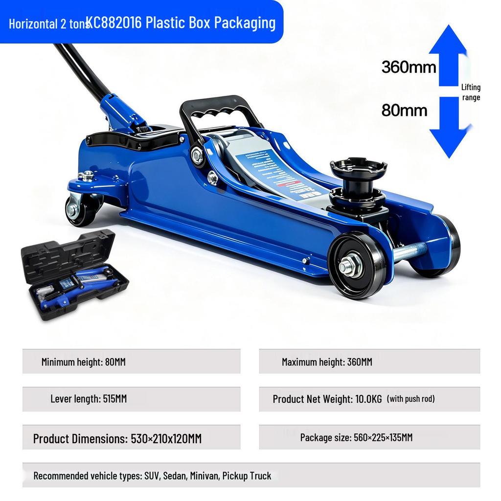 2-Ton Horizontal Hydraulic Car Jack for SUVs – 3T Tire Change Tool