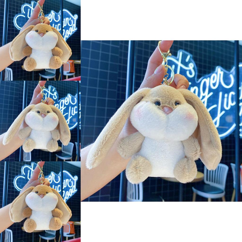 Plush Rabbit Keychain With Silver Keyring For Bag Decoration And Gift