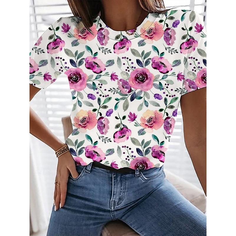 

Women s T Shirt Print Floral Graphic Vintage Stylish Classic Short Sleeve Crew Neck Regular Tops S