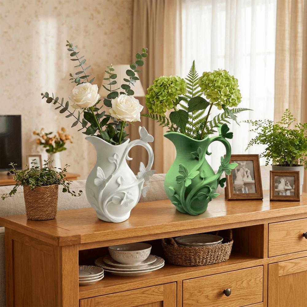 Decorative Butterfly Relief Vase Matte Finish 3D Embossed Vase Dried Flower Vase  Farmhouse Decor
