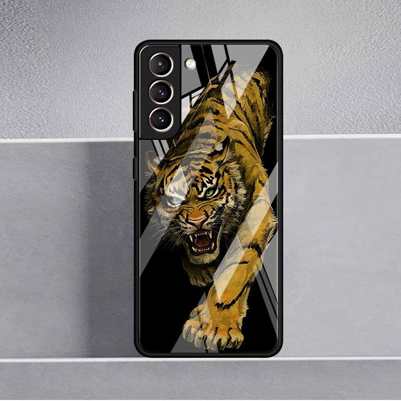 Husă de Sticlă cu Animal Tigru Pentru Samsung Galaxy S22 S20 FE S21 Plus Husă Telefon S10 5G S9 Note 20 Ultra 10 Lite Carcasă