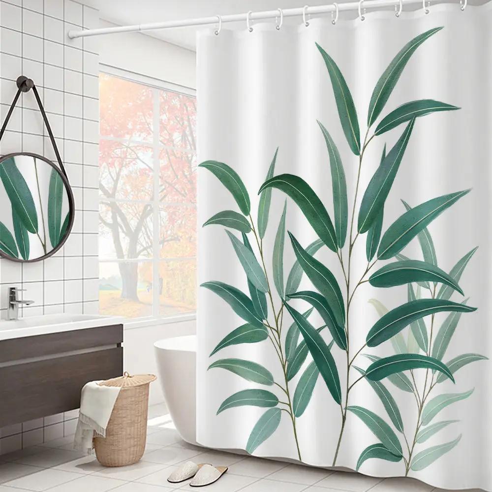 Purple Hydrangea Flower White Shower Curtain Landscape 3D Green Plant Waterproof Polyester Bathroom Curtains Bath Screen Decor