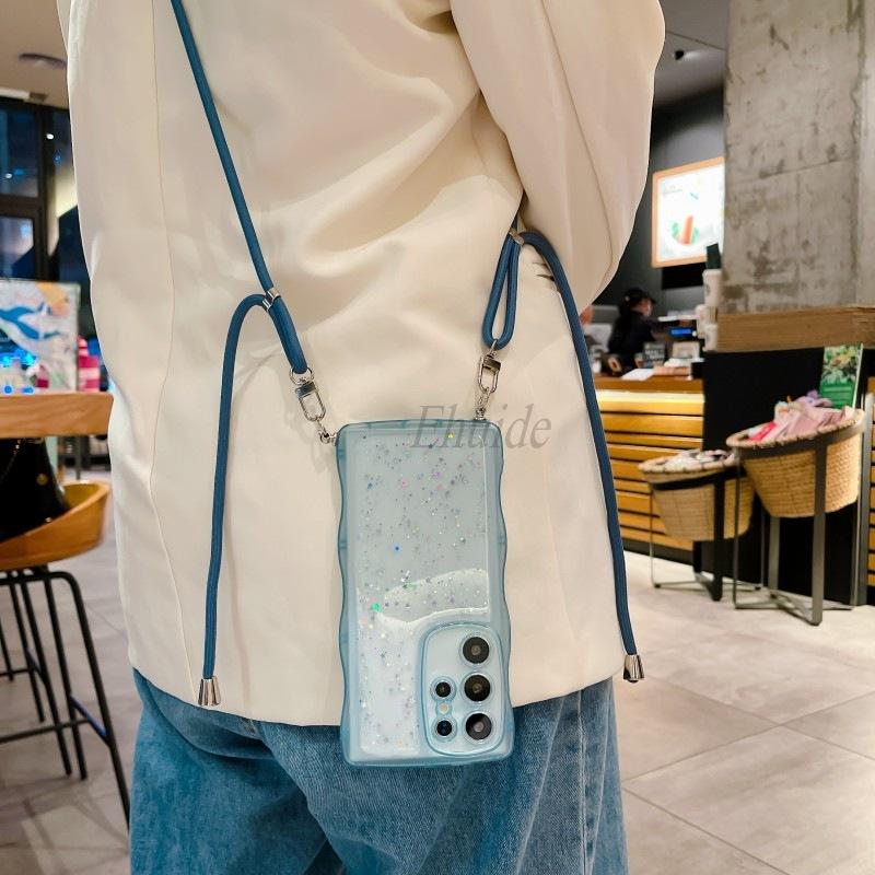 Adjustable Strap Case For Samsung Galaxy A55 A15 A25 A35 A54 A34 A14 A24 A53 S24 Ultra Star Glitter Crossbody Lanyard Neck Cover