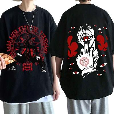 Camiseta con estampado de Anime Hellsing Ultimate Alucard, camisetas Vintage de cómics de vampiros de terror, camisetas informales Harajuku de gran tamaño, ropa de calle Unisex