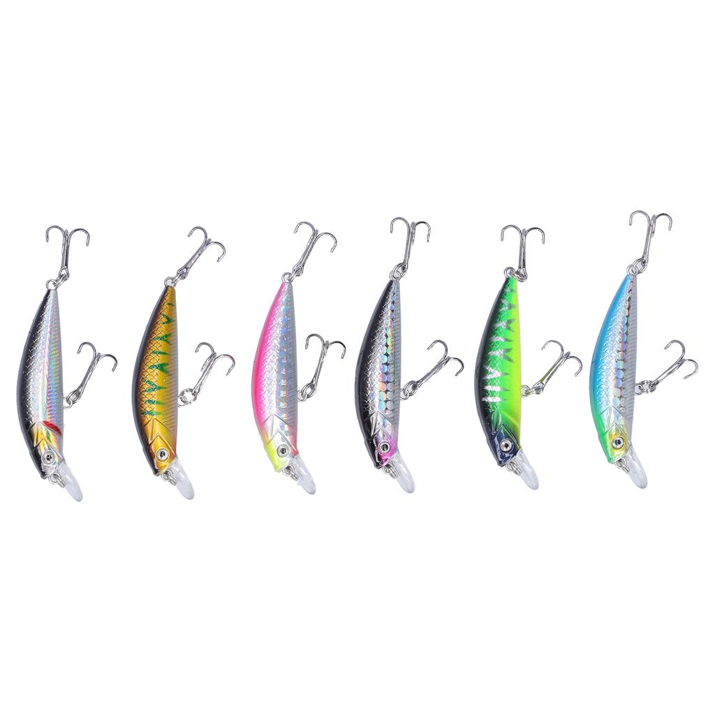 6pcs Fishing Lures Hard Bait Minnow Crank Bait with Double Hook Bass Crankbait Wobblers