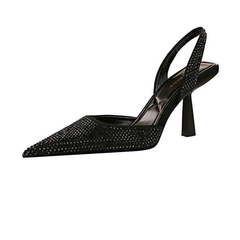 

2025 new black pointed French temperament thin heel women s shoes blue high heel niche design empty single shoes 35 чёрный