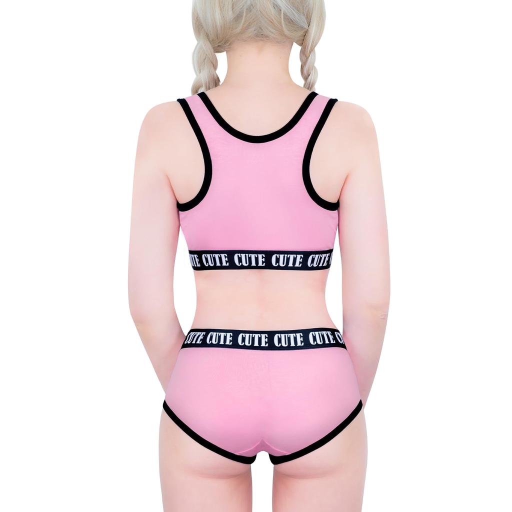 [LittleForBig] Unisex 2-Piece Bralette Set (Sissy Girls' Night Out) Cotton Camisole and Panties, Pink, Size M