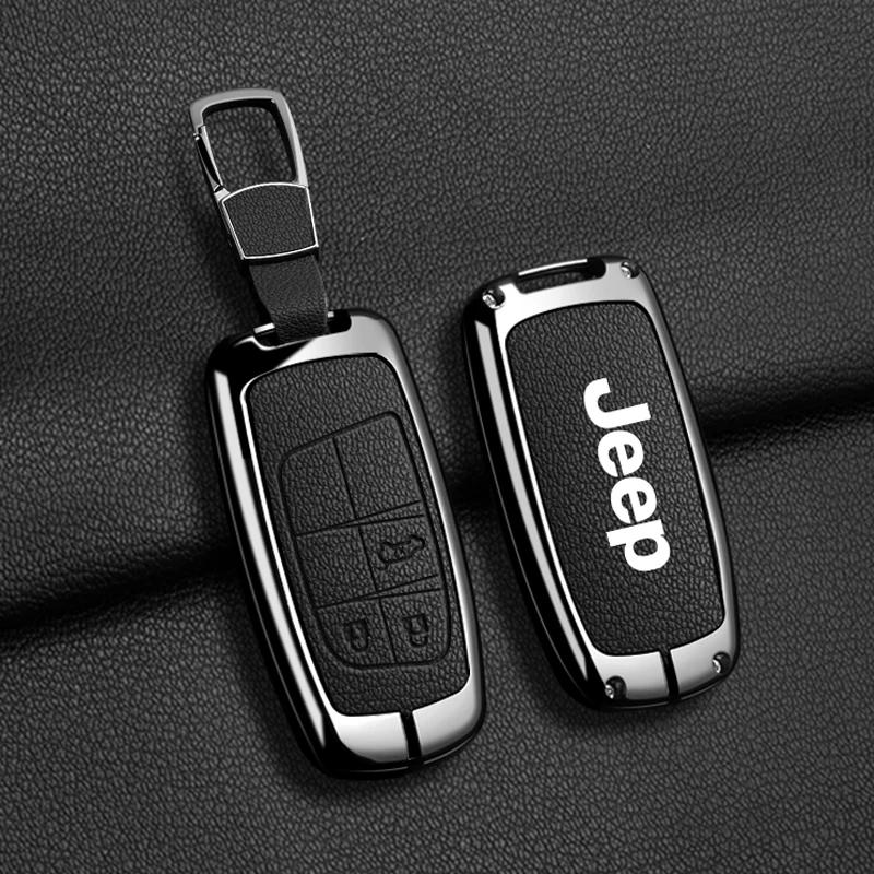 For Jeep High Quality Leather Car Key Case For Jeep Grand Cherokee WK2 KL Wrangler JK Commander Renegade Compass 2018 2022 Ac