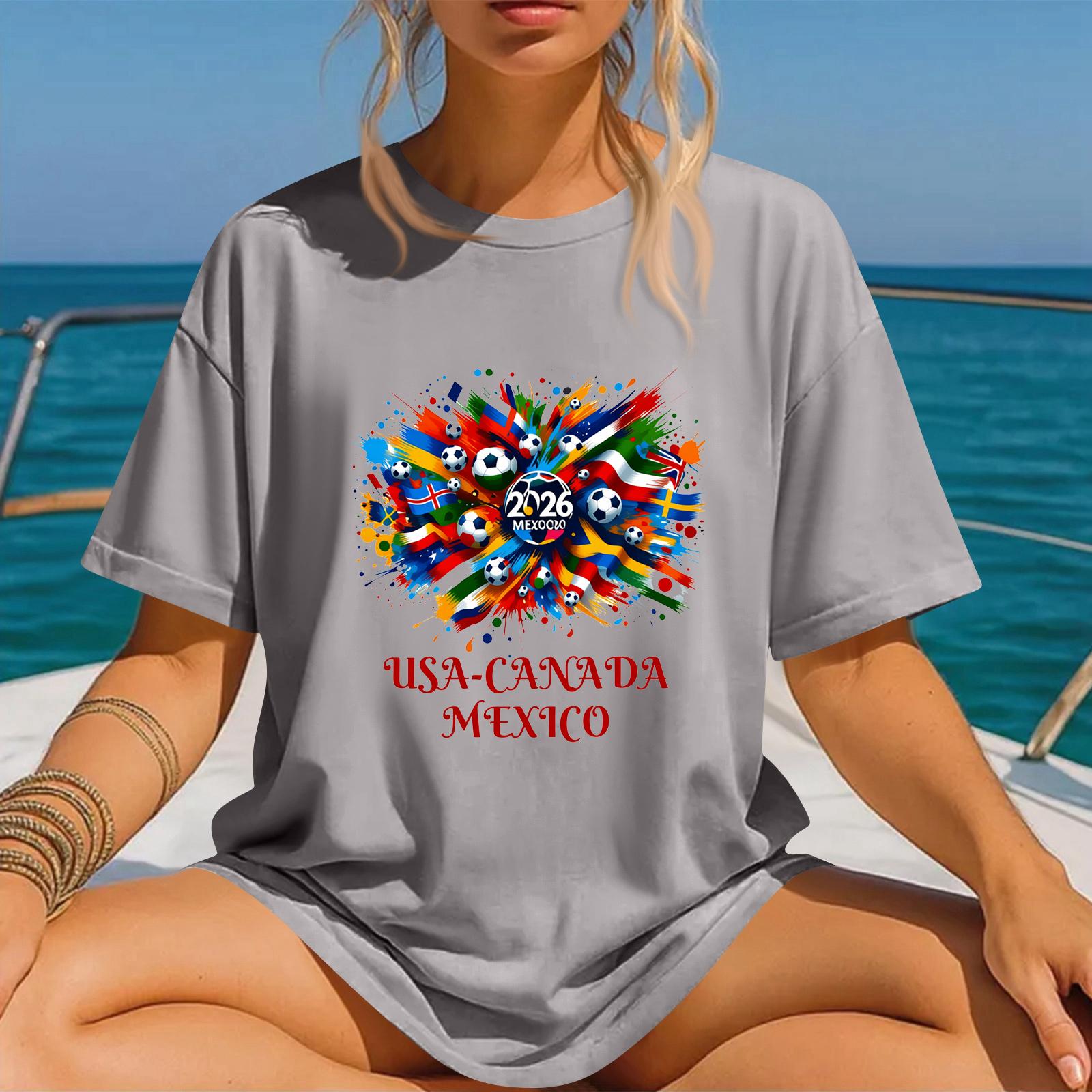 

Unisex Crew Neck Pullover Short Sleeve T-Shirt 2026 Soccer World Cup Graphic Print Casual Top for Fans and Sports Enthusiasts XL