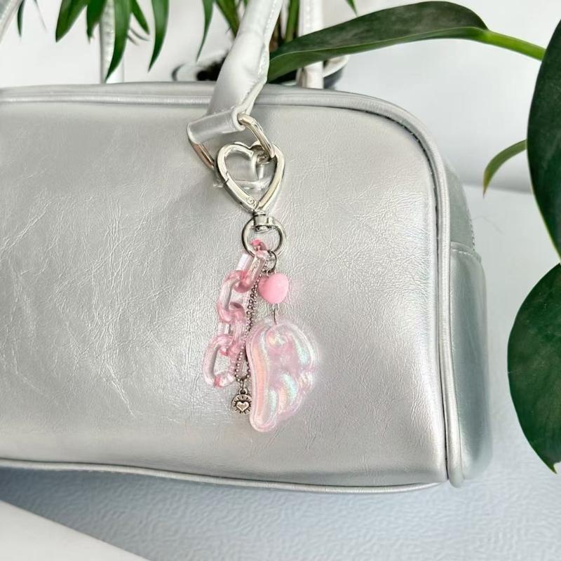 Handmade Beaded Keychain Bag Pendant Decoration With Wing Heart Charm Colorful Gift For Women Men