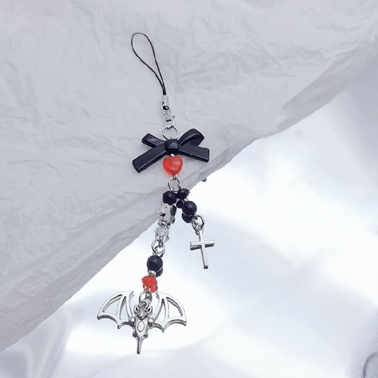 Mobile Phone Charm Gothic Cross Bat Rose Pendant Keychain Strap Lanyard for Bag