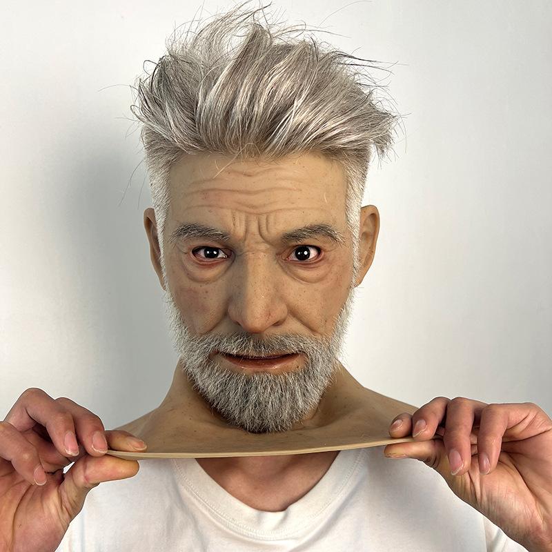 

Silicone mask for old men, party live stream mask One size fits all adults бежевий