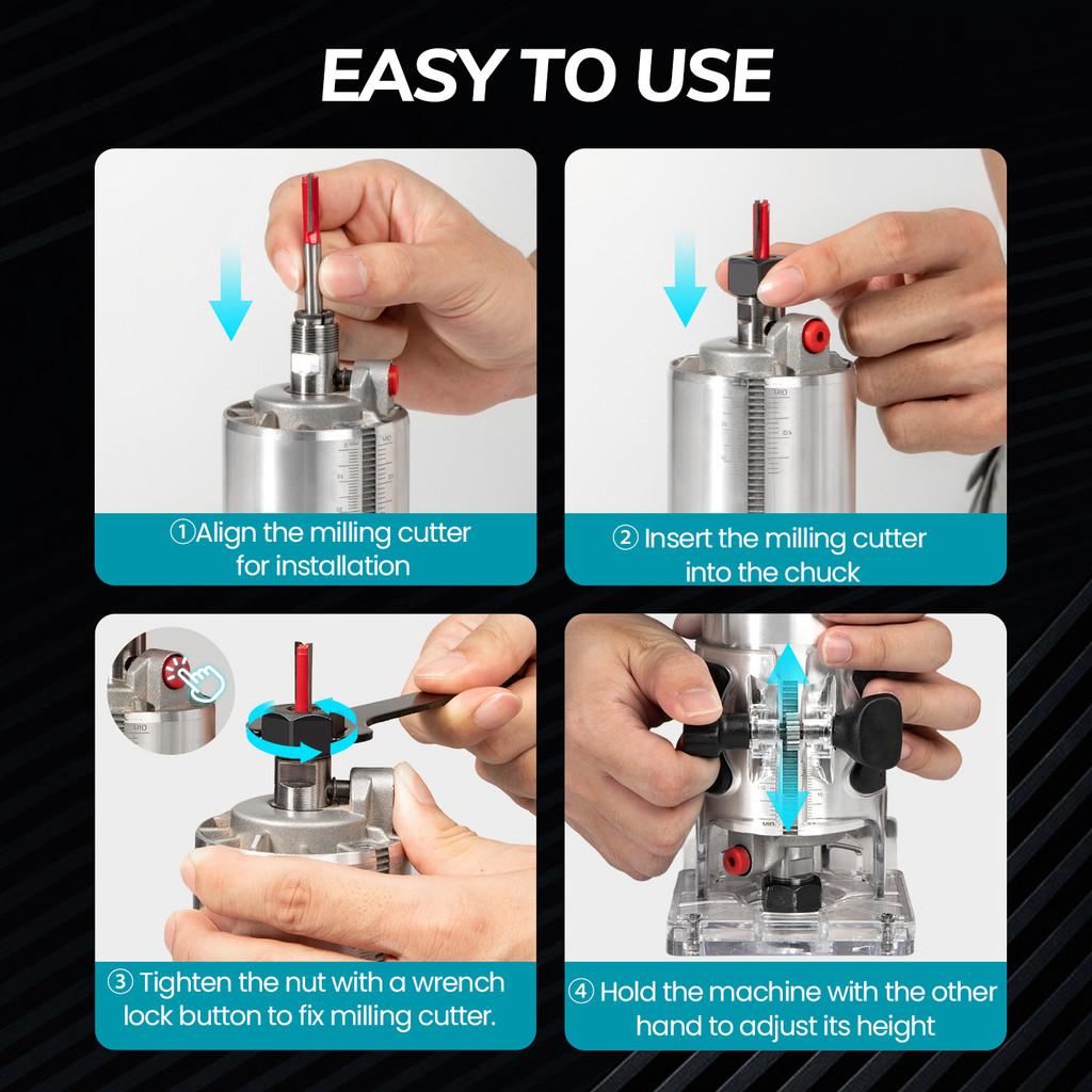 2 in 1 6 Speeds Cordless Wood Router Brushless Electric Hand Trimmer Multi-purpose Woodworking Engraving Milling Cutter