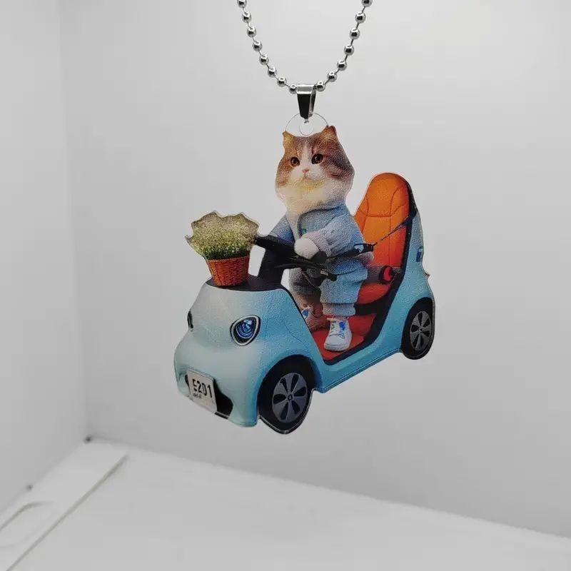 Cute Acrylic Cat Car Hanging Decoration Adorable Cartoon Style For Interior Decor