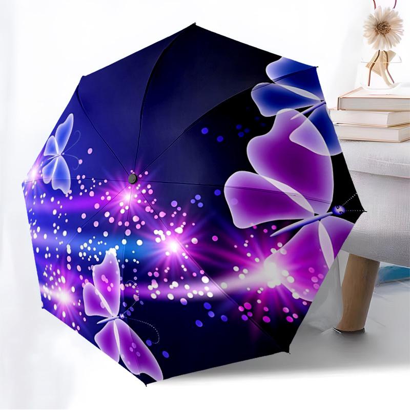 1pc Butterfly Night Light Automatic Folding Umbrella, Heavy-Duty 8-Rib Construction, Perfect for Everyday Yy251114120