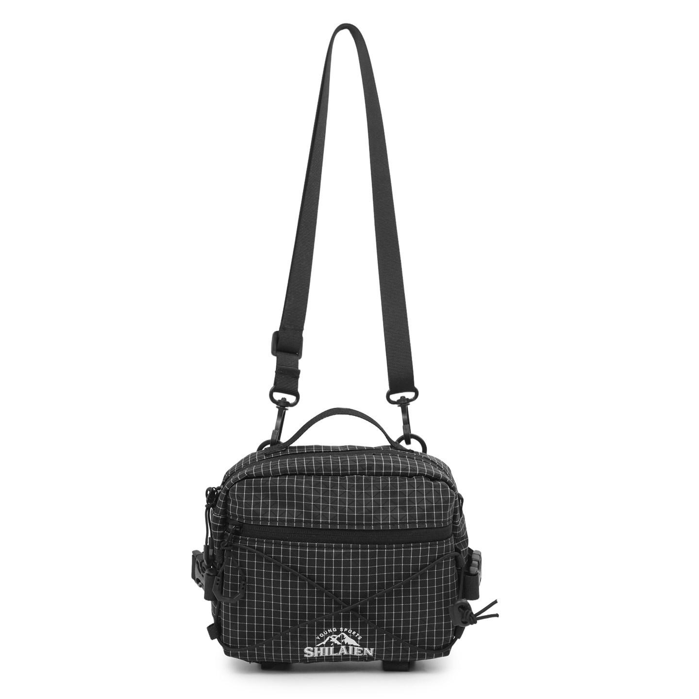 Japanese Niche Lightweight Unisex Striped Crossbody Bag - Casual, Personalized Small Square Design чёрный