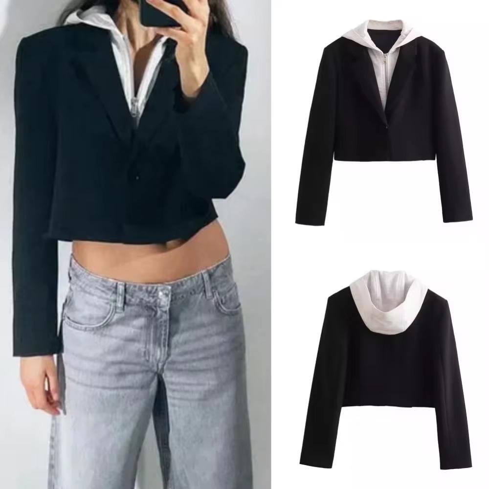 

AutumnNew Product Women s Fashion and Casual Versatile Slim Fit Long Sleeved Hooded Short Suit Coat