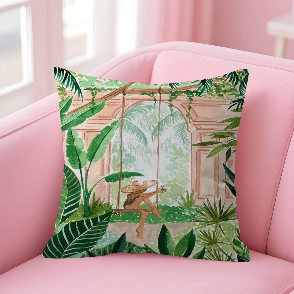 Nordic Beach Holiday Girl Pillow Gift Home Office Decoration Bedroom Sofa Car Cushion Cover Case 45x45