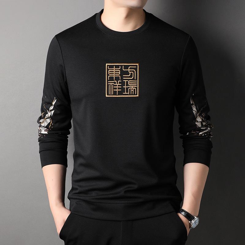 

Длинный рукав свитер мужской весна и осень новинка модная повседневная мужская футболка с круглым вырезом свободный принтованный топ XXXXL