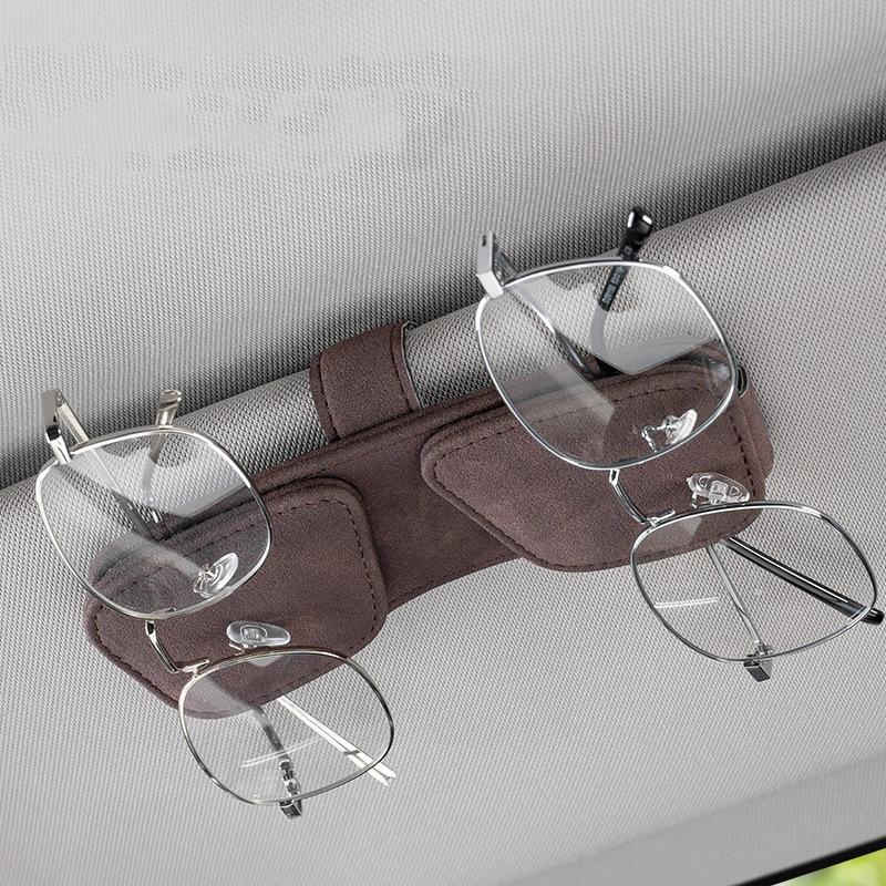 Sunglass Holder For Car Double Clip, Sunglasses Clip For Car Visor, Magnetic Leather For Car Visor, Cars Sun Visor Ticket Clip