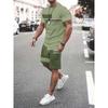 Summer  Arrival Men's Casual Two-Piece Set Striped Print Short-Sleeve Shirt and Athletic Shorts Set