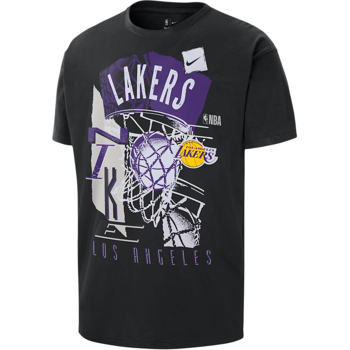 Nike Los Angeles Lakers Courtside Letter Logo Print Crew Neck Loose Short Sleeve T-Shirt Men Tops HV5643-010 M