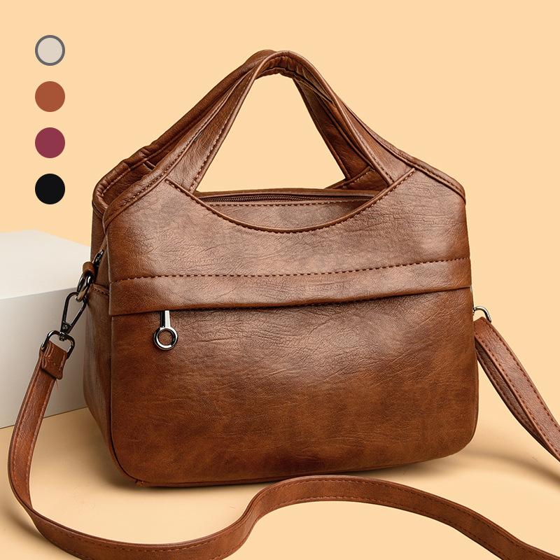 Retro-style Large Capacity Shoulder Bag, Simple and Versatile Solid Color Crossbody Bag, High-end Soft Leather Casual Commuter Bag