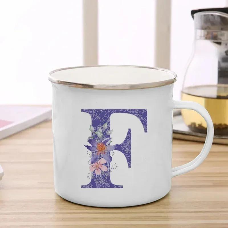 Drinks Water Milk Cups 26 Initials Letter Purple Flower Print Enamel Mug Coffee Cup Thermal Coffee Cup To Carry Cupshe Drinkware