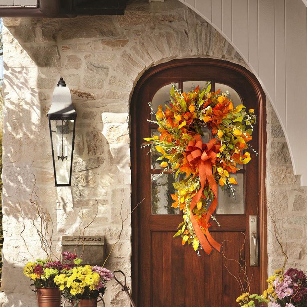 Thanksgiving Farmhouse Wreath Party Supplies Maple Leaf Artificial Wreath Scene Layout Perfect Ornament for Home Restaurant Shop