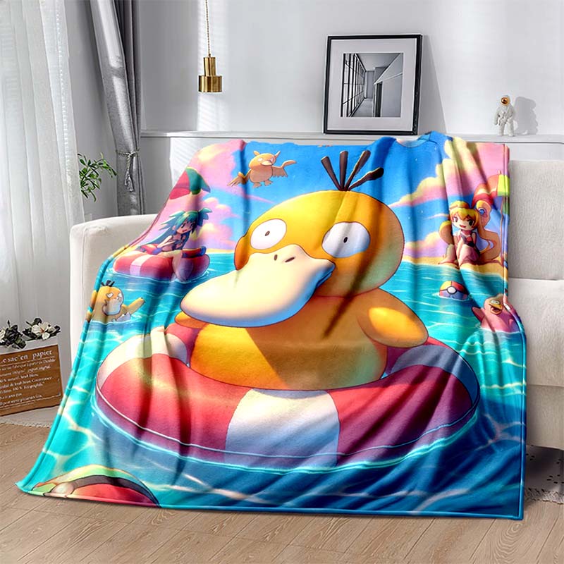 1PC Pokémon Psyduck Pattern Blanket Warm Soft Fluffy Kids and Adult Sofa Bed Throw Blanket Suitable Outdoor Travel Camping