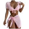 Women Sexy Fashion Bikini Solid Color Four Piece Swimsuit