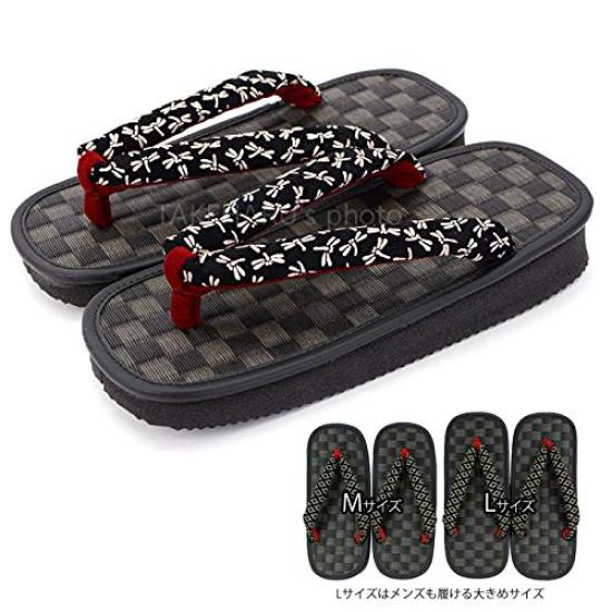 Takeharu Checkered Geta Black Tatami Made in Rush Grass Sandal Striped Size L Women's Sandals, Mats, Japan, Sole, Large, Pattern,