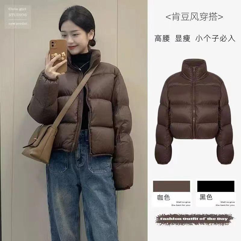 Womens Short Puffer Jacket With Stand Collar Thick Cotton-Padded Coat Winter Streetwear Casual Wear
