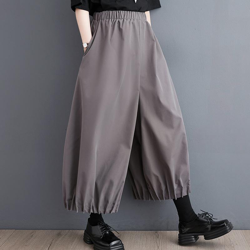Women's Fashion Casual Solid Color Print High Waist Trousers Pants Capris