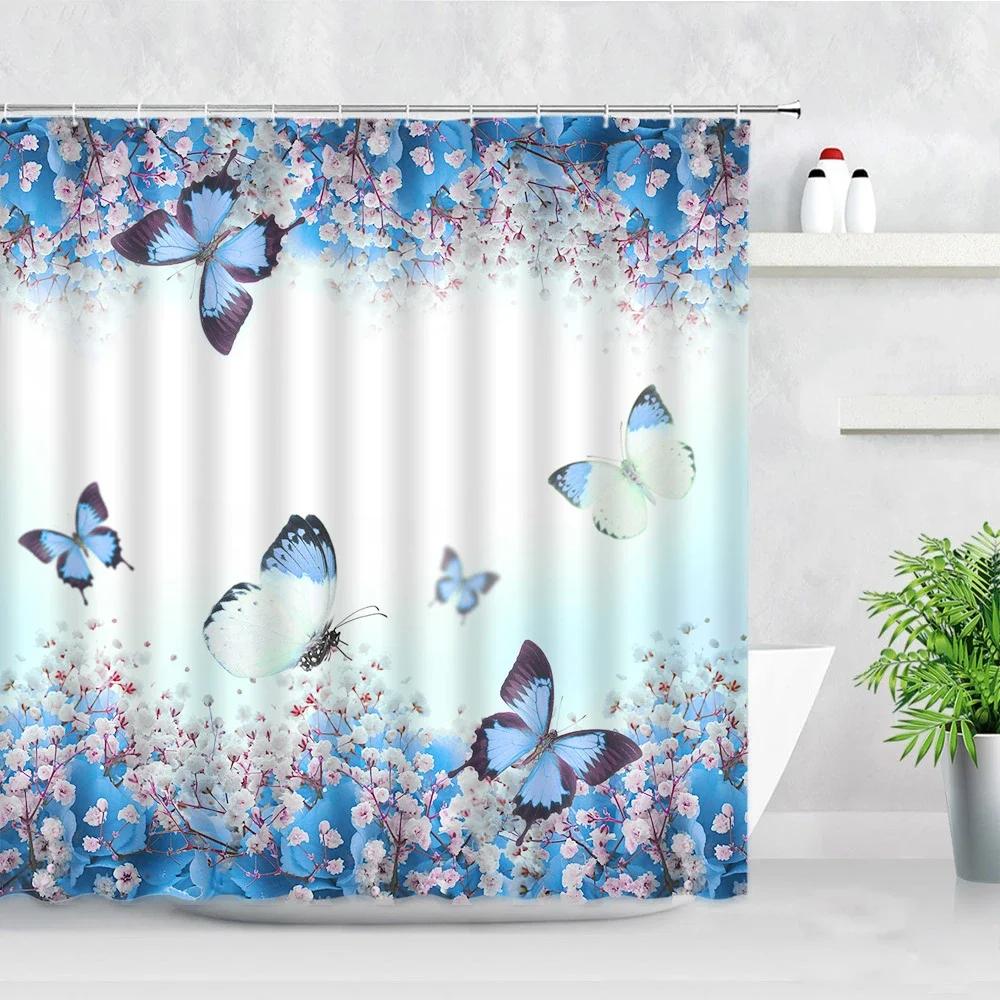 Duschvorhang Garten Bunte Blumen Natürliche Landschaft 3D Wasserdichtes Gewebe Badezimmer Vorhänge Badezimmer Zubehör Badezimmer Dekor