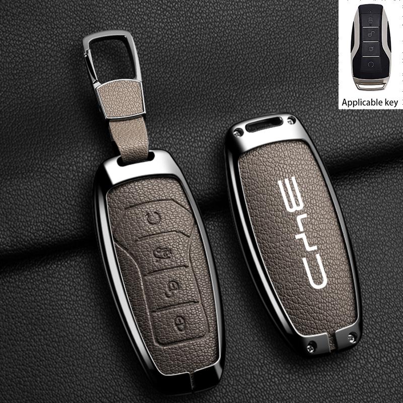 Zinc Alloy New Leather Car Key Case Cover Shell Fob For BYD Song Plus Atto 3 Han EV DM Qin Seal Dolphin Protective Auto Keychain