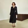 Waiwaiaiem Yy_V-Neck Cinched Waist Black Dress